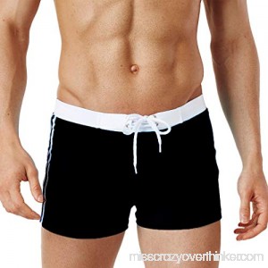 Men's Swim Trunks Square Leg Swimming Slim Wear Fitness Shorts Boxer Briefs Beach Swimwear Swimsuits with Pocket Black B07P8PW7QZ